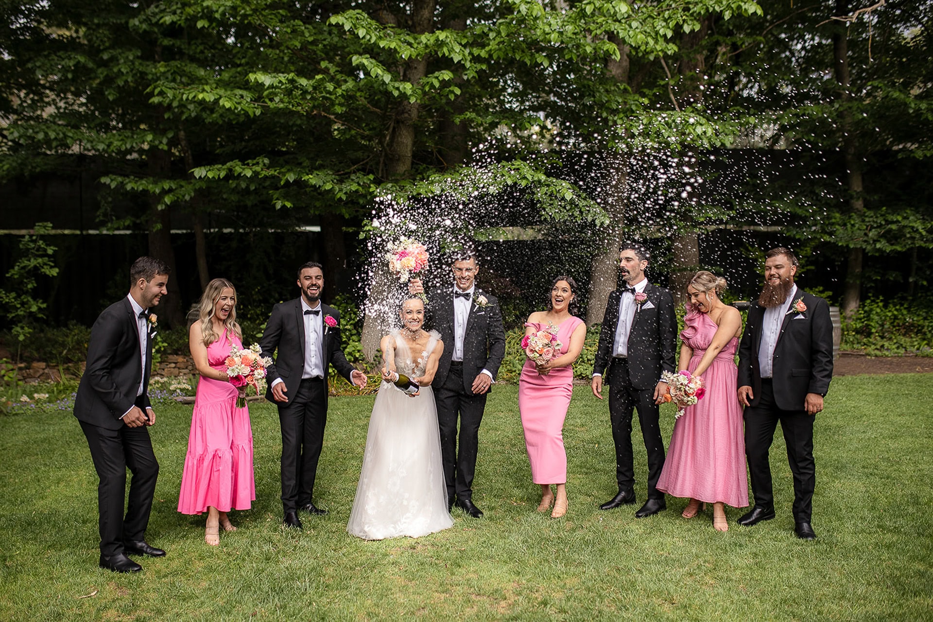 adelaide hills wedding venue inglewood bridal party champagne