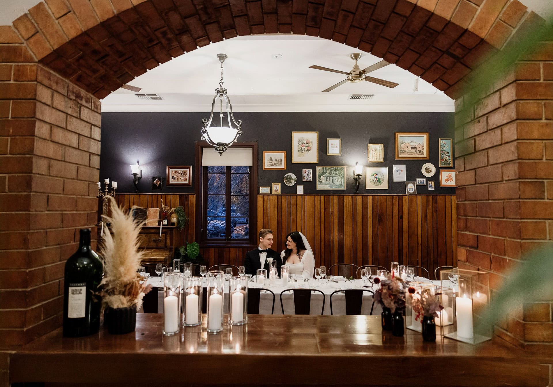 Bride and groom relaxing in Historic Parlour reception — part of Adelaide Hills elopement packages